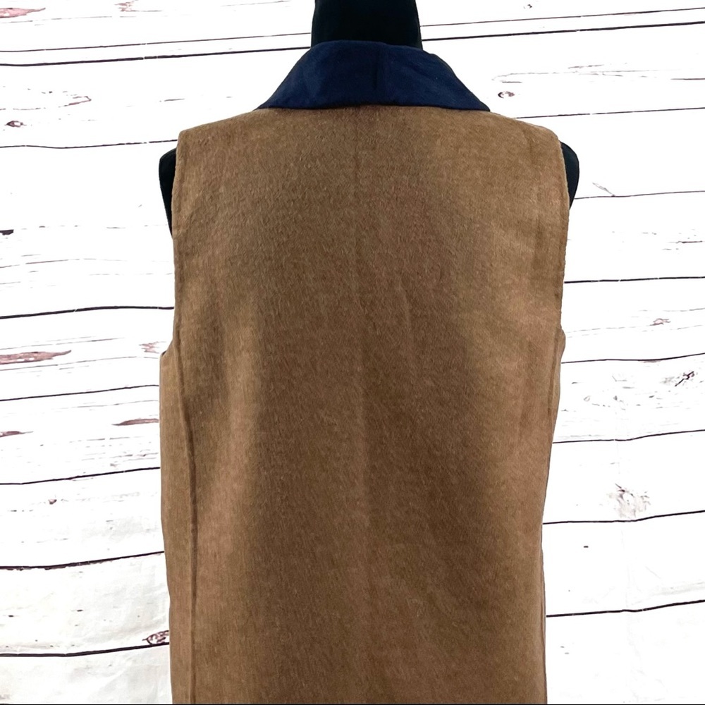 Talbots Double Faced Open Vest Long Shawl Collar Tan/Blue Wool Blend Size S‎ - Picture 6 of 10